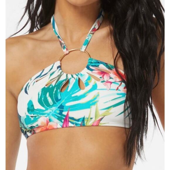 Vince Camuto Balines Floral Logo Ring Halter Bikini Top S NWT - Picture 1 of 4
